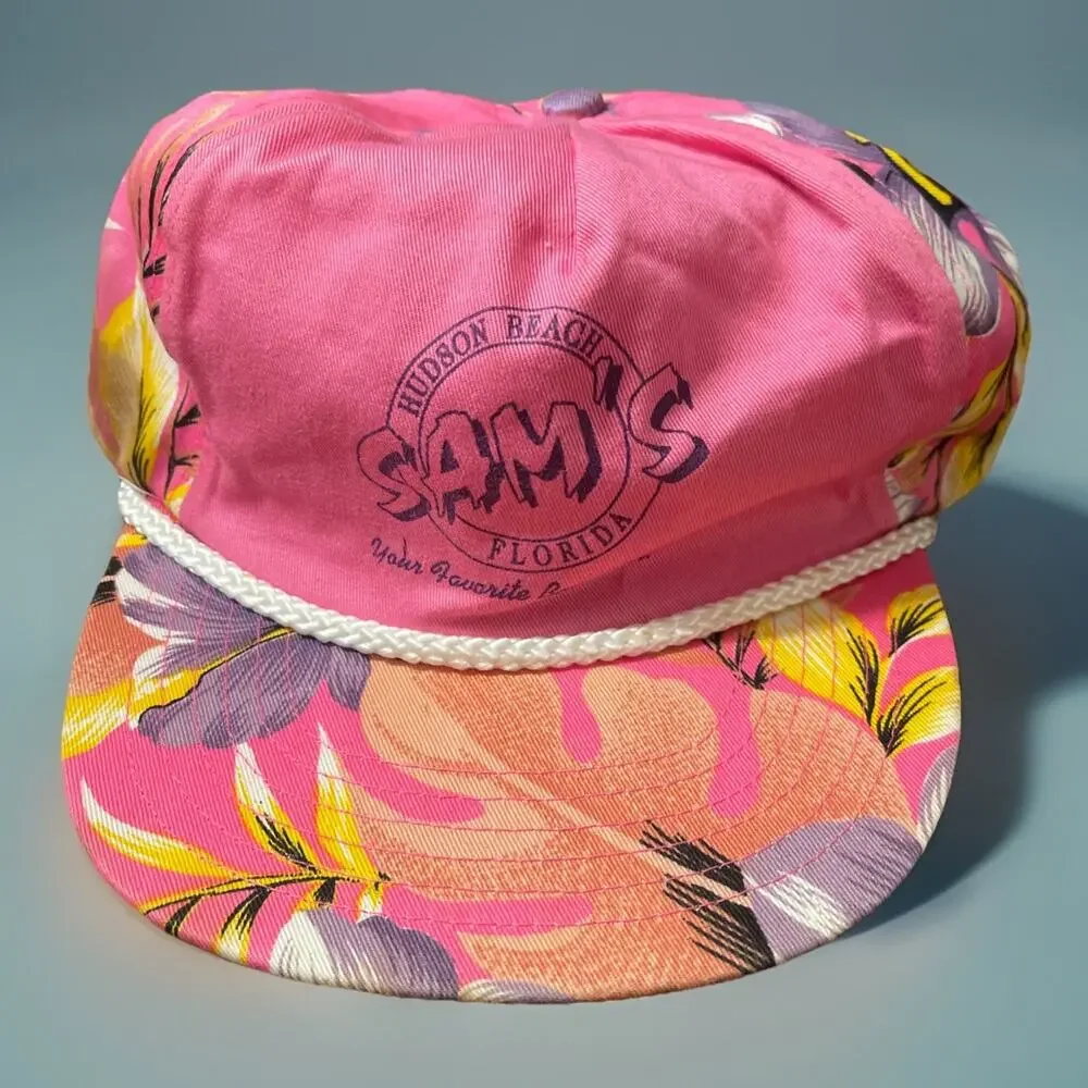 Vintage Sams Beach Bar Adjustable Cap Hudson Florida Pink
